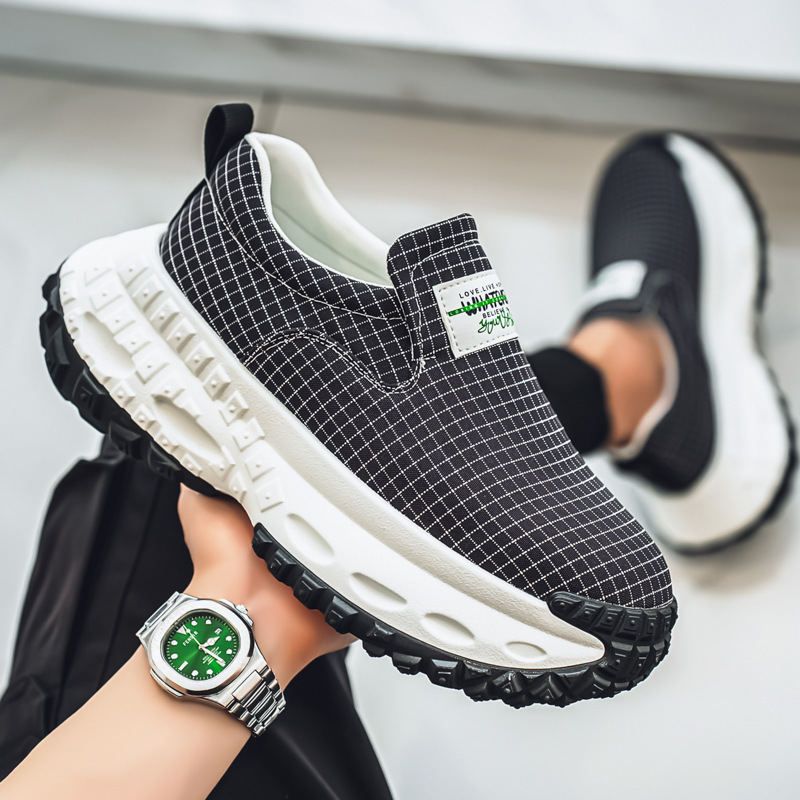 Canvas Shoes Men's Spring and Summer Houndstooth New Men's Versatile Sports Casual Shoes One-Legged Thick-Soled Dad Trendy Shoes