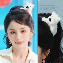 杨幂同款白色毛绒绒小狗发夹发卡卡通大号刘海发夹可爱毛绒鸭嘴夹