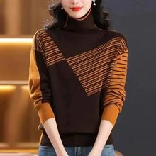 精品女装针织衫毛衣2025冬季新款拼色半高领宽松显瘦百搭毛衣上衣