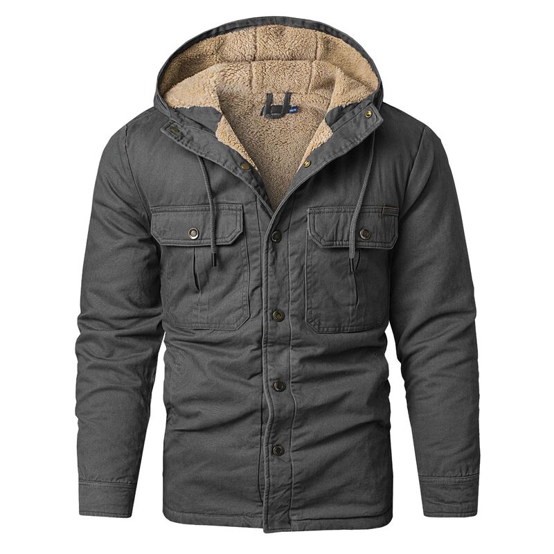 Factory direct American size men's multi-pocket large size cotton-padded padded hooded cotton-padded jacket long cotton-padded jacket lambskin jacket Factory direct American size men's multi-pocket large size cotton-padded padded hooded cotton-padded jacket long cotton-padded jacket lambskin jacket