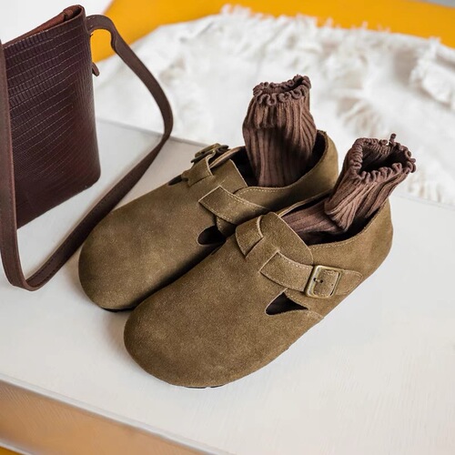 Boken Shoes for Women: Genuine Leather Suede Flat Slip-Ons with Soft Soles, Soft Vamps, and a Comfortable, Adorable Japanese-Style Retro Design—Fully Enclosed Toe Style