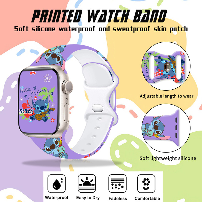 Stitch Series Printed Silicone Watch Strap Suitable for Apple S11 S10/9/8/7/6/5/Se Watch Bands