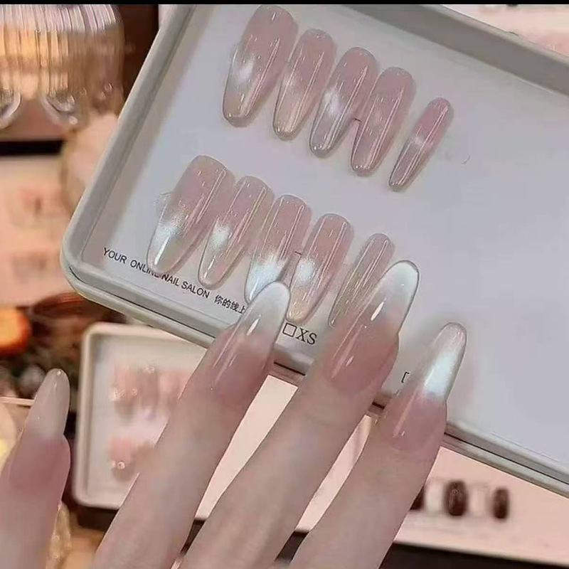 White Moonlight Pure Desire Cat Eye Wearable Nail Tips Finished Fake Nail Stickers Oval Pre-Made Thickened Nail Stickers White Moonlight Pure Desire Cat Eye Wearable Nail Tips Finished Fake Nail Stickers Oval Pre-Made Thickened Nail Stickers