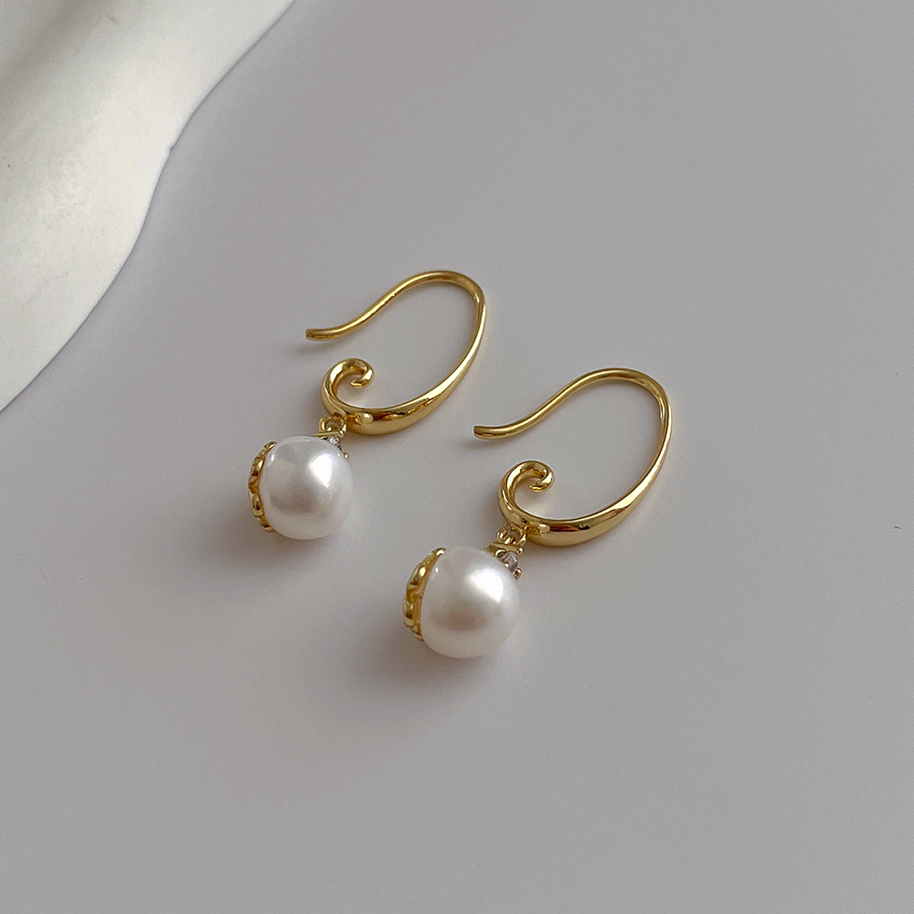 Fashion Round Copper Inlay Pearl Zircon Drop Earrings 1 Pair