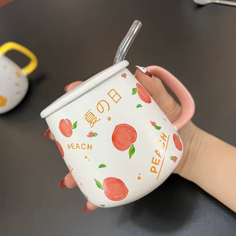 Милый мультяшный рисунок с крышкой ложка большой ёмкости керамическая кружка домашний офис паре кофе овсяный завтрак чашка