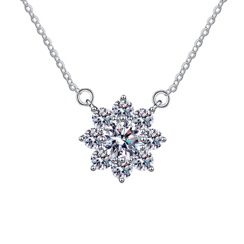 Collar de girasol de plata de ley s925, cadena de clavícula de estrella de ocho puntas para mujer, joyería de moissanita de alta gama, venta al por mayor transfronteriza