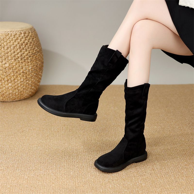 Retro Knee-High Boots for Women 2025 Autumn and Winter New Style Lazy Simple Soft Leather Boots with Small Heels Retro Knee-High Boots for Women 2025 Autumn and Winter New Style Lazy Simple Soft Leather Boots with Small Heels