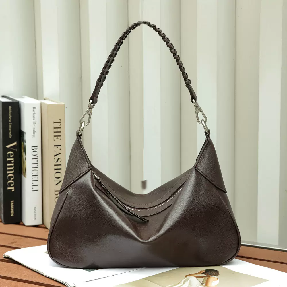 斜挎复古单肩包水晶植鞣牛皮hobo女包跨境新款真皮romy通勤腋下包