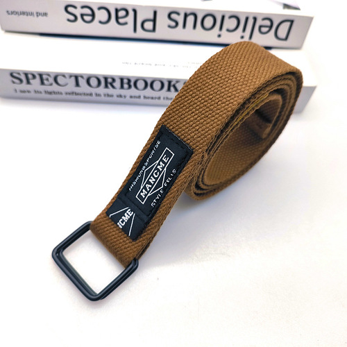 Korean style square double ring buckle men's and women's workwear canvas belt fashion trend simple and versatile student ins style