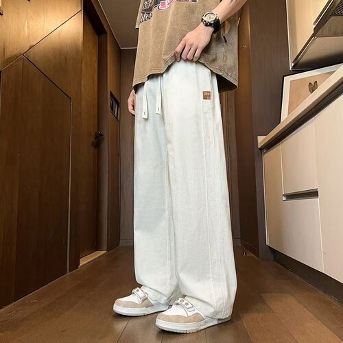 Foreign trade cotton and linen pants men's summer thin casual straight pants loose all-matching youth drag-feeling linen wide-leg men's pants