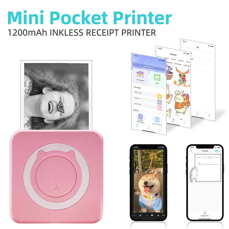 Cross-border mini error correction printer, inkless Bluetooth connection, sticky note printer, label printer, factory wholesale, gift.