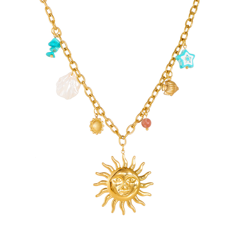Holiday Style Sun Tropical Fish Star Sunflower charm Gold-Plated Stainless Steel Necklace