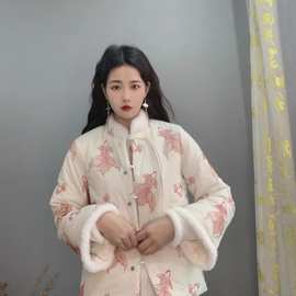 新中式女装刺绣棉服 小红鱼刺绣棉衣国风女装