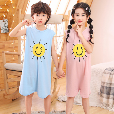 children pure cotton Nightdress summer Conjoined Sleeping bag men and women Sleeveless Children Home Furnishing vest Cartoon Cotton pajamas