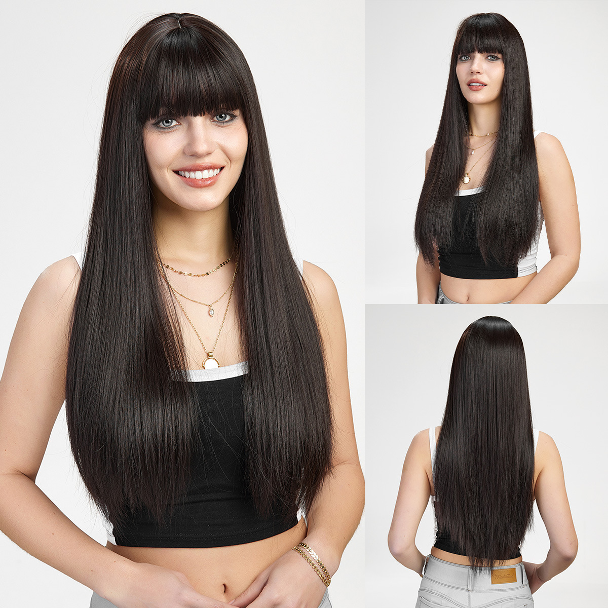 Peluca de pelo largo para mujer, pelo largo y liso, casco completo, pelo largo y liso, peinado de moda, pelucas naturales esponjosas para mujer, wigs