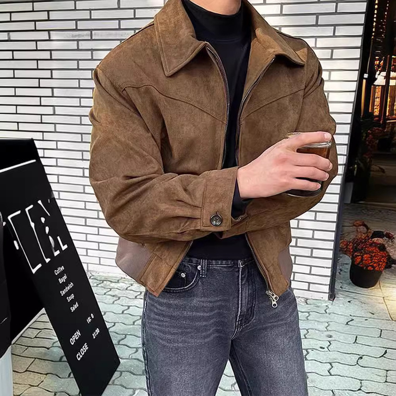 Factory direct foreign trade cross-border fashion casual solid color front double zipper small lapel men's small jacket coat men