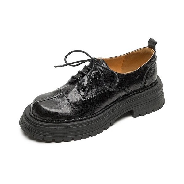 In-stock 022 Soft Leather Thick-soled Lace-up Women's Retro Commuter Loafers 2025 Spring/autumn Round-toe British Style_vogvips.com