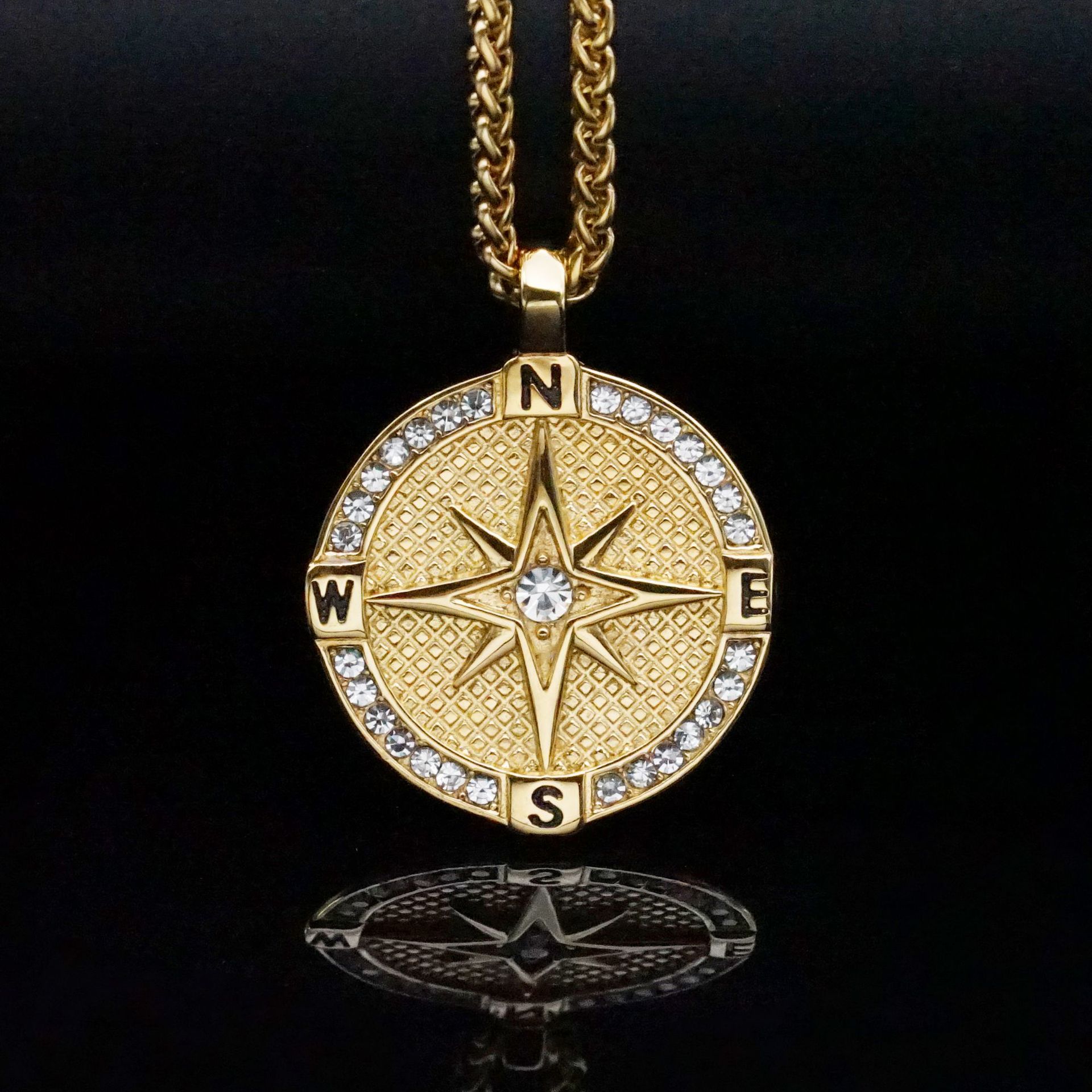 316 Stainless Steel Material Hip-Hop 316 Stainless Steel Compass Men Pendant Necklaces