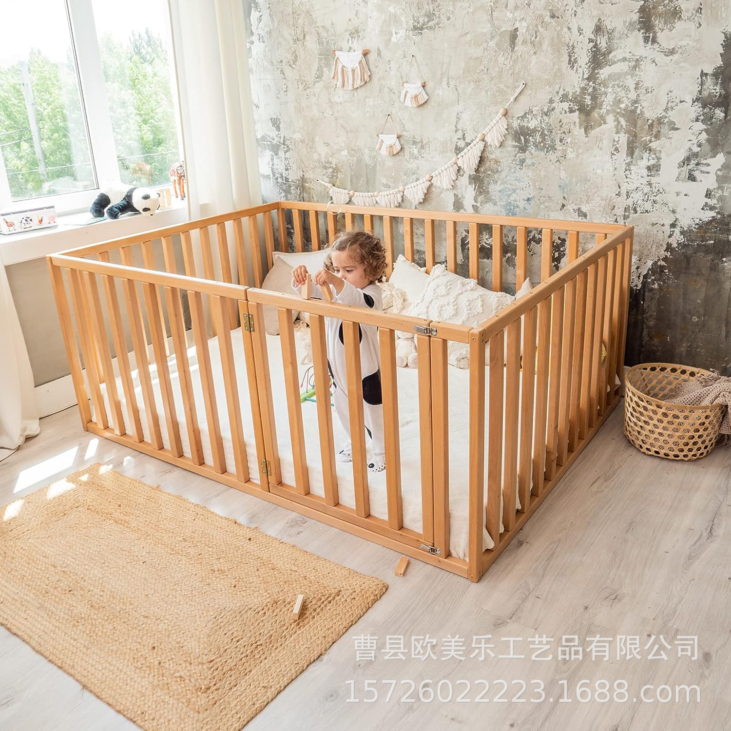 children's crib from natural wood