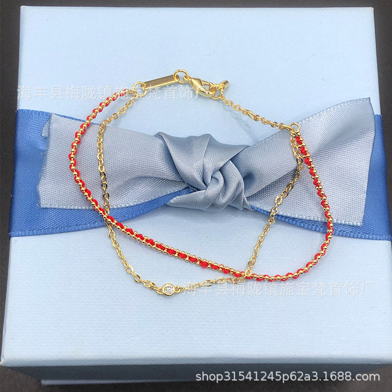 [New] HEFANG Where Jewelry Woven Red Rope Double Bracelet Women's Simple Fashion Transferring New Year Jewelry