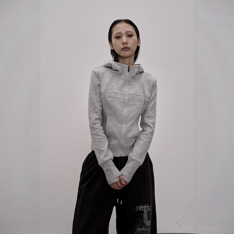 Lulu Hot Girl Slim-Fit Hooded Sweatshirt Cardigan Stylish Top Jacket Women's Spring Fashion Zip-Up Sportswear