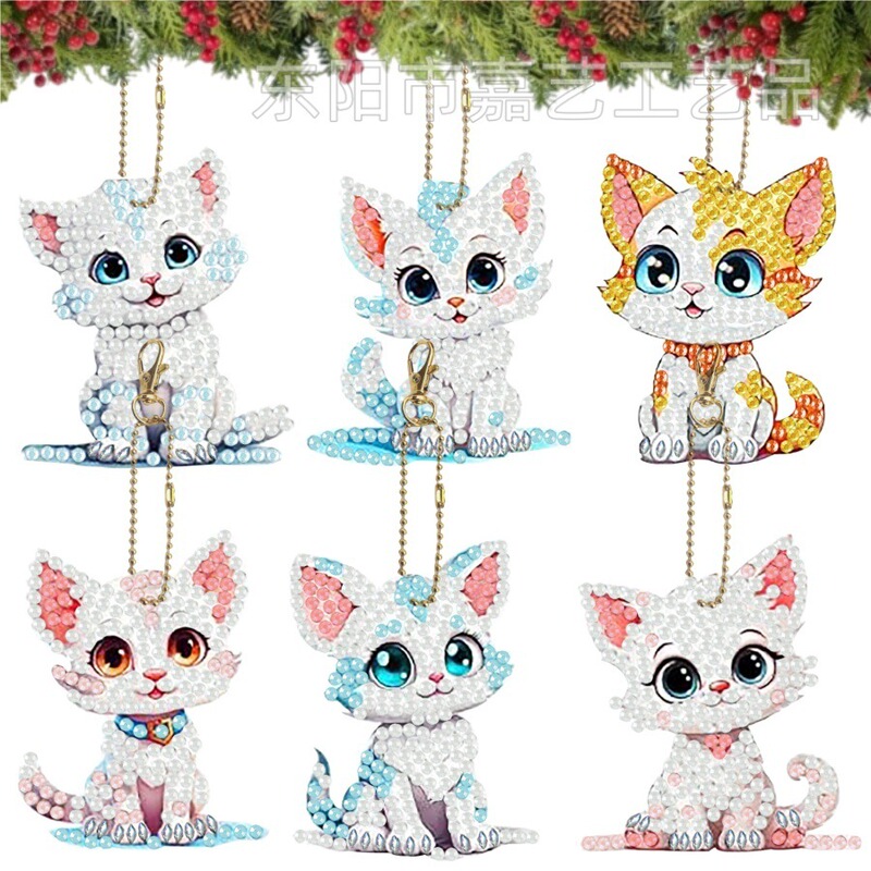 Cartoon Diamond Painting Keychain Handmade DIY Rhinestone Children's Sticker Cat Backpack Acrylic Pendant Cross-Border