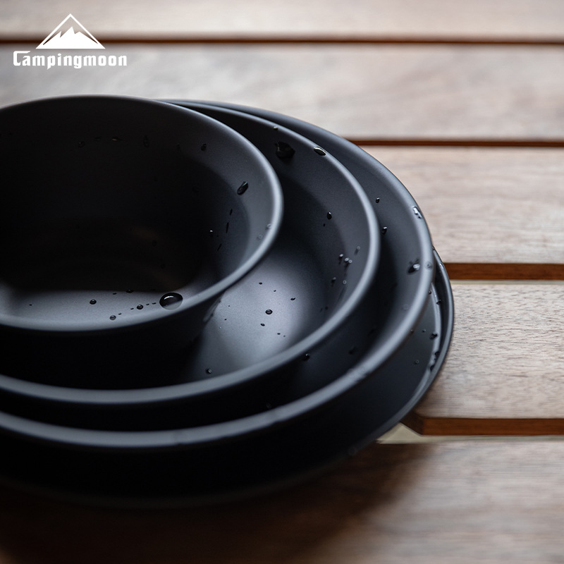 Coman BKS395 negro de acero inoxidable Chapado en titanio portátil acampar al aire libre barbacoa plato vajilla traje