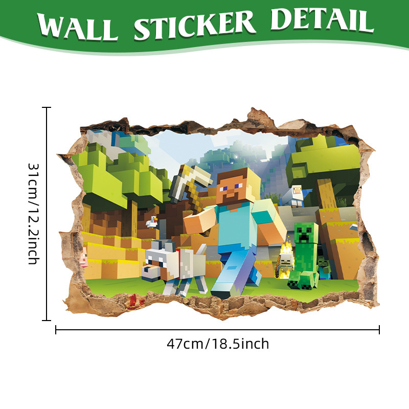 クロスボーダー Minecraft ランアウェイ Minecraft ウォールステッカー リビングルーム 子供部屋 ウォールステッカー 3D 壊れた壁 ウォールステッカー|undefined