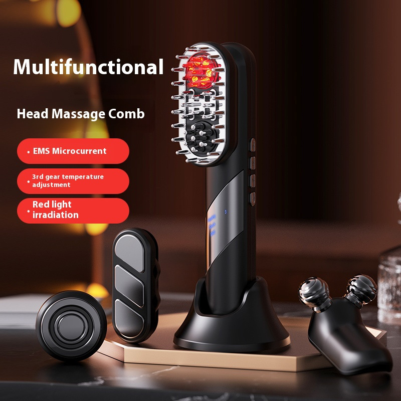 Four-In-One Replaceable Head Digital Beauty Instrument Red Light Ems Neck Beauty Instrument Scalp Care Hair Growth Comb Liquid Guide Cross-Border