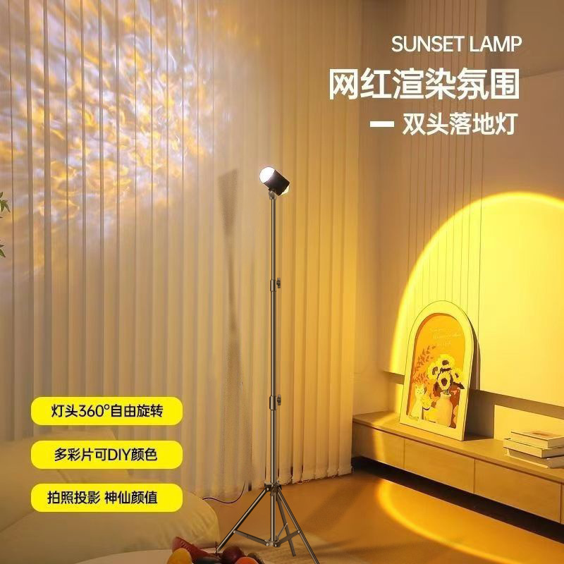 Net red double-headed sunset lamp water ripple atmosphere lamp live background sunset water pattern floor lamp bedroom mood lamp