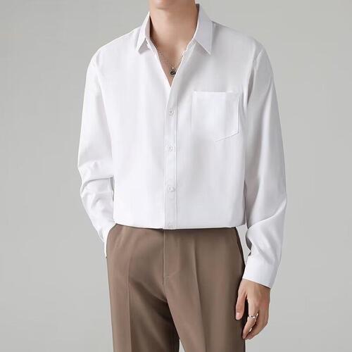 Spring and Autumn high elasticity silky comfortable seamless glue drop sense wrinkle resistant men's shirt business casual slim fit long sleeve shirt