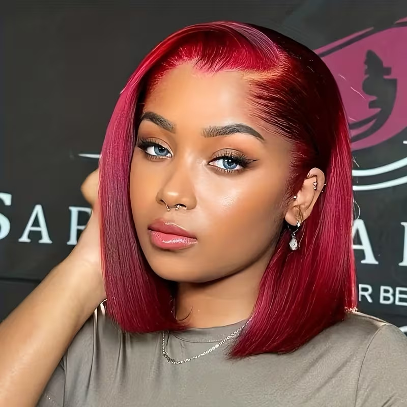 Foreign trade bobo-style lace front wig, made with synthetic fibers, short straight hair, with a center part, full head coverage Foreign trade bobo-style lace front wig, made with synthetic fibers, short straight hair, with a center part, full head coverage
