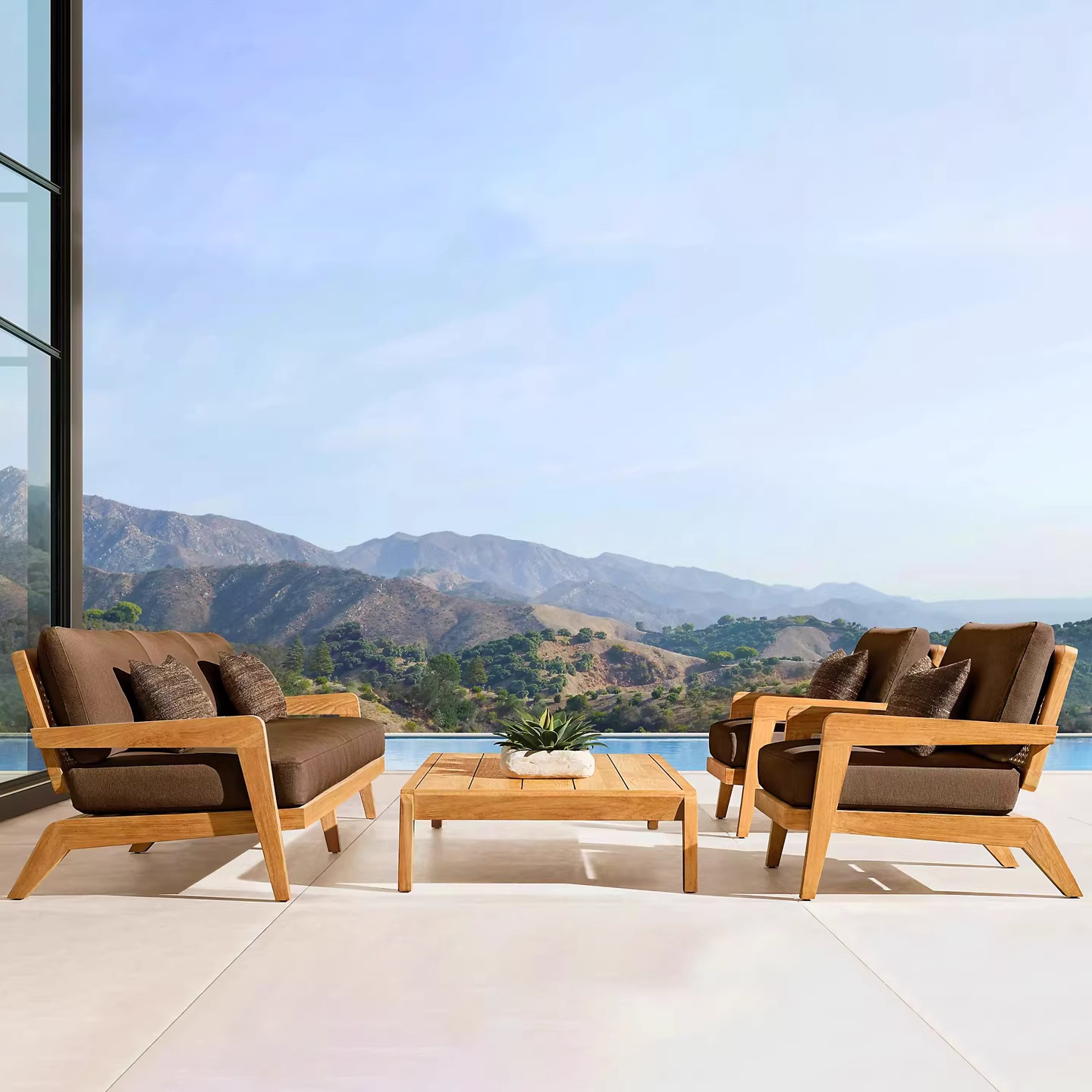 Sofá al aire libre patio terraza teca nórdica villa jardín madera maciza al aire libre impermeable anticorrosión mesa de té individual