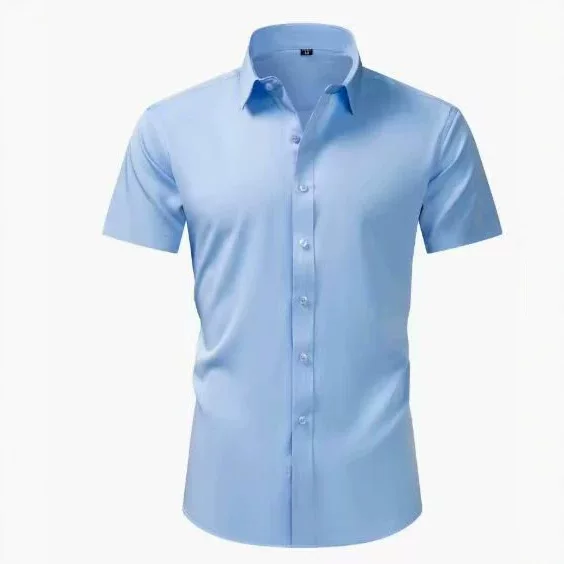 Men's Short-Sleeved Shirt, Spring Thin Style, Four-Way Stretch Solid Color Workwear, Business Casual Shirt for Young and Middle-Aged Men