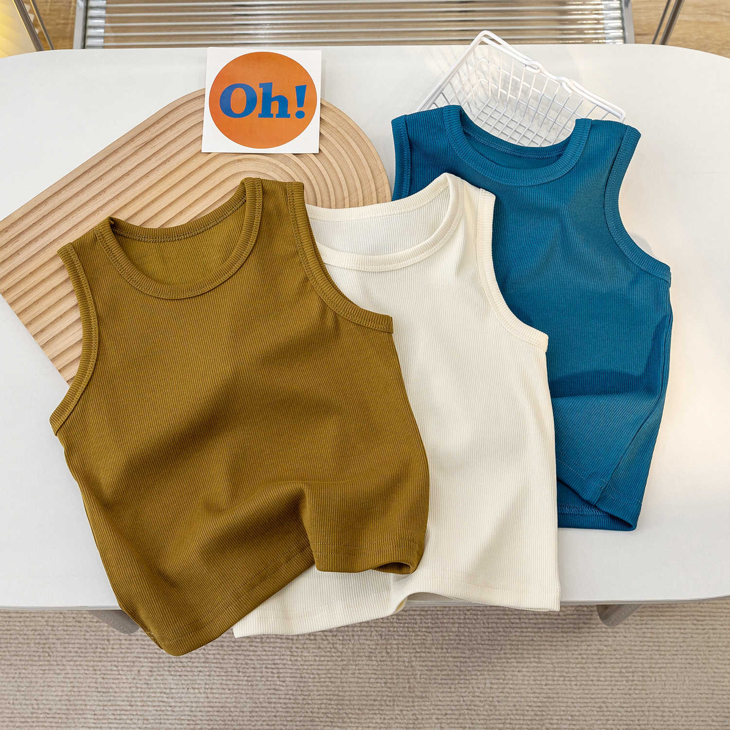 Summer 2024 Children's Sleeveless Backless Top New Korean Style Casual Boys and Girls Baby Cartoon Fashion Outerwear Children's Clothing