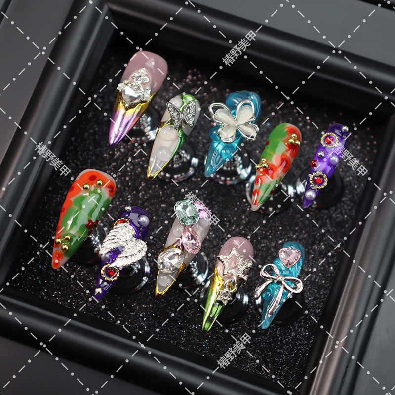 Premium Wearable Nails for Hot Girls, Zebra Pattern Wearable Nails, Colorful Diamond Cat Eye Gradient Y2K European and American Nail Stickers Premium Wearable Nails for Hot Girls, Zebra Pattern Wearable Nails, Colorful Diamond Cat Eye Gradient Y2K European and American Nail Stickers