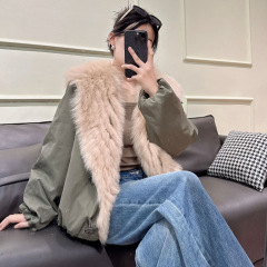 实拍 冰川派克服连帽夹克外套女士短款鹅绒服真毛狐狸毛皮草大衣