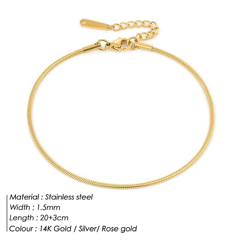 Stainless Steel Anklet Adjustable Anklet 1.5mm Round Snake Chain Anklet Gold Plated Anklet Wholesale Stainless Steel Anklet Adjustable Anklet 1.5mm Round Snake Chain Anklet Gold Plated Anklet Wholesale