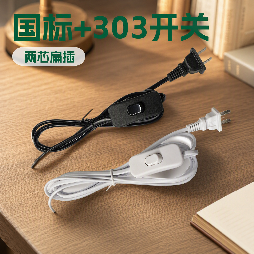 爆品国标二插带303开关台灯保险丝电源线充电线上中规两扁插