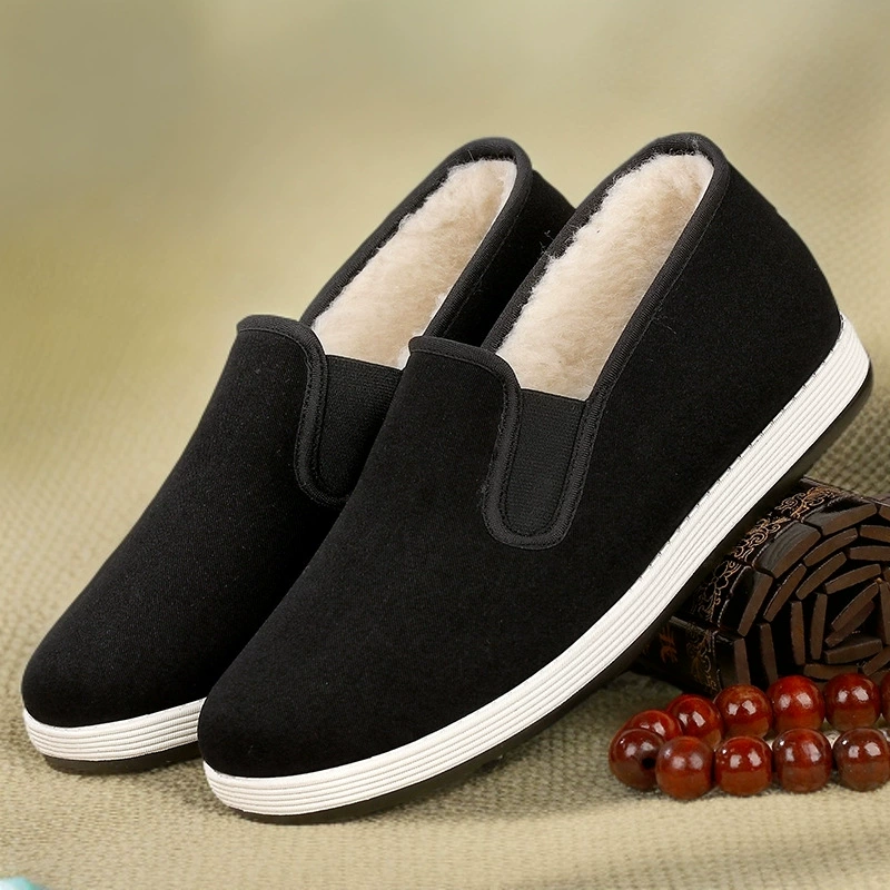 Осенняя и зимняя новая старая пекинская обувь из ткани из овечьей шерсти теплая и толстая нескользящая мягкая подошва удобная педаль водонепроницаемый папа сапоги