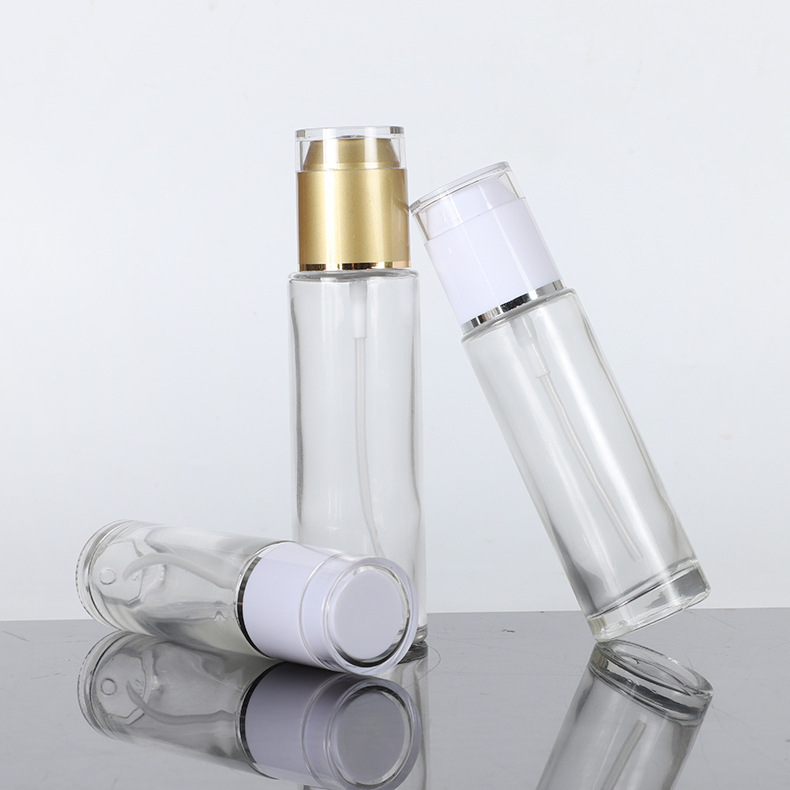 Botella de emulsión de pulverización de presión Botella vacía de vidrio transparente Botella de cosméticos portátil Essence Botella de aceite esencial