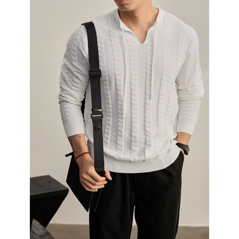 Manufacturer wholesale American retro twisted pattern casual high-end V-neck sweater for men and women, loose-fitting couple's knitwear, trendy Manufacturer wholesale American retro twisted pattern casual high-end V-neck sweater for men and women, loose-fitting couple's knitwear, trendy