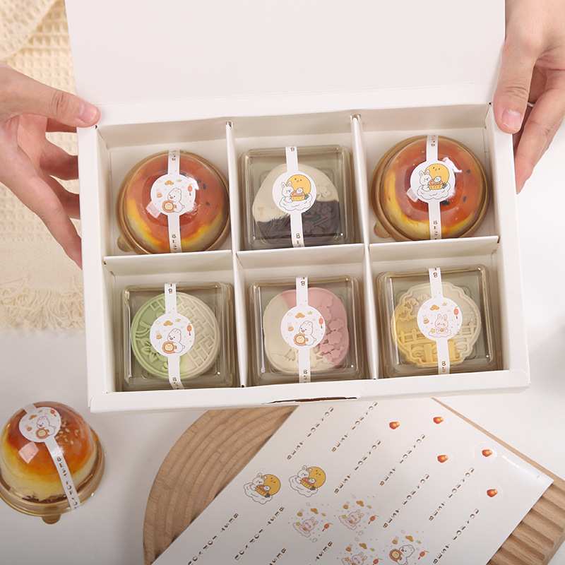 Nuevo Medio otoño pastel de Luna embalaje pegatinas yema de huevo crujiente sellado pegatinas reloj largo lindo conejo etiqueta Decoración