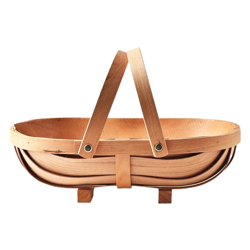 Cesta de Madera en Forma de Barco Hecho a Mano con Doble Asa para Pan image 1