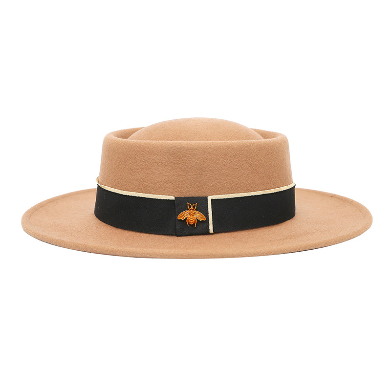 Sombrero de otoño e invierno lana pura cóncavo-cúpula convexa 8cm ala ancha sombrero de lana sombrero de fieltro de moda británica europea y americana al por mayor