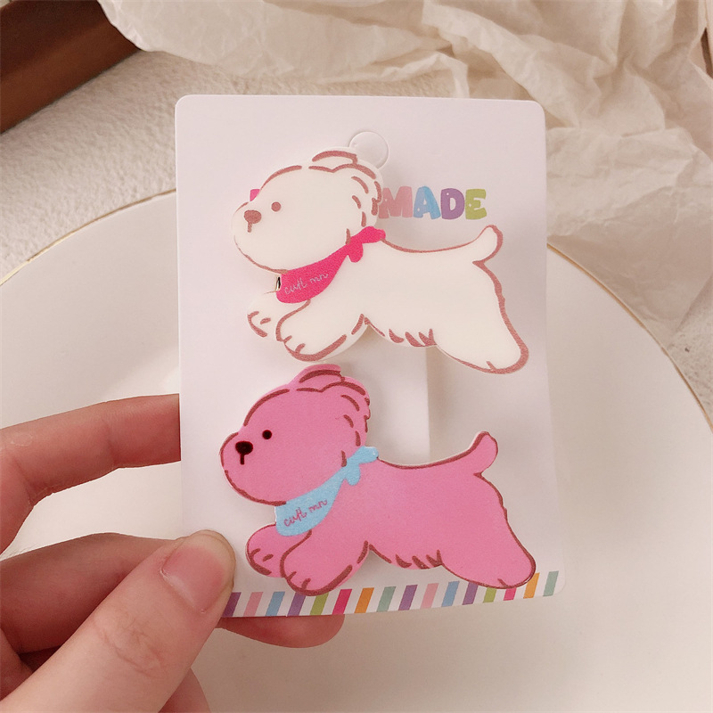 ¡Corre, perro! Caricatura encantadora cabello de niña con clip de cabello de mar con bufandas para perros adornamientos