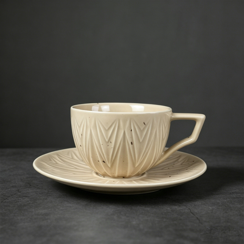 202-I Luanfeng Coffee Cup + Sauce Black Spot Light Coffee 250ml (Pearl Cotton Packaging)