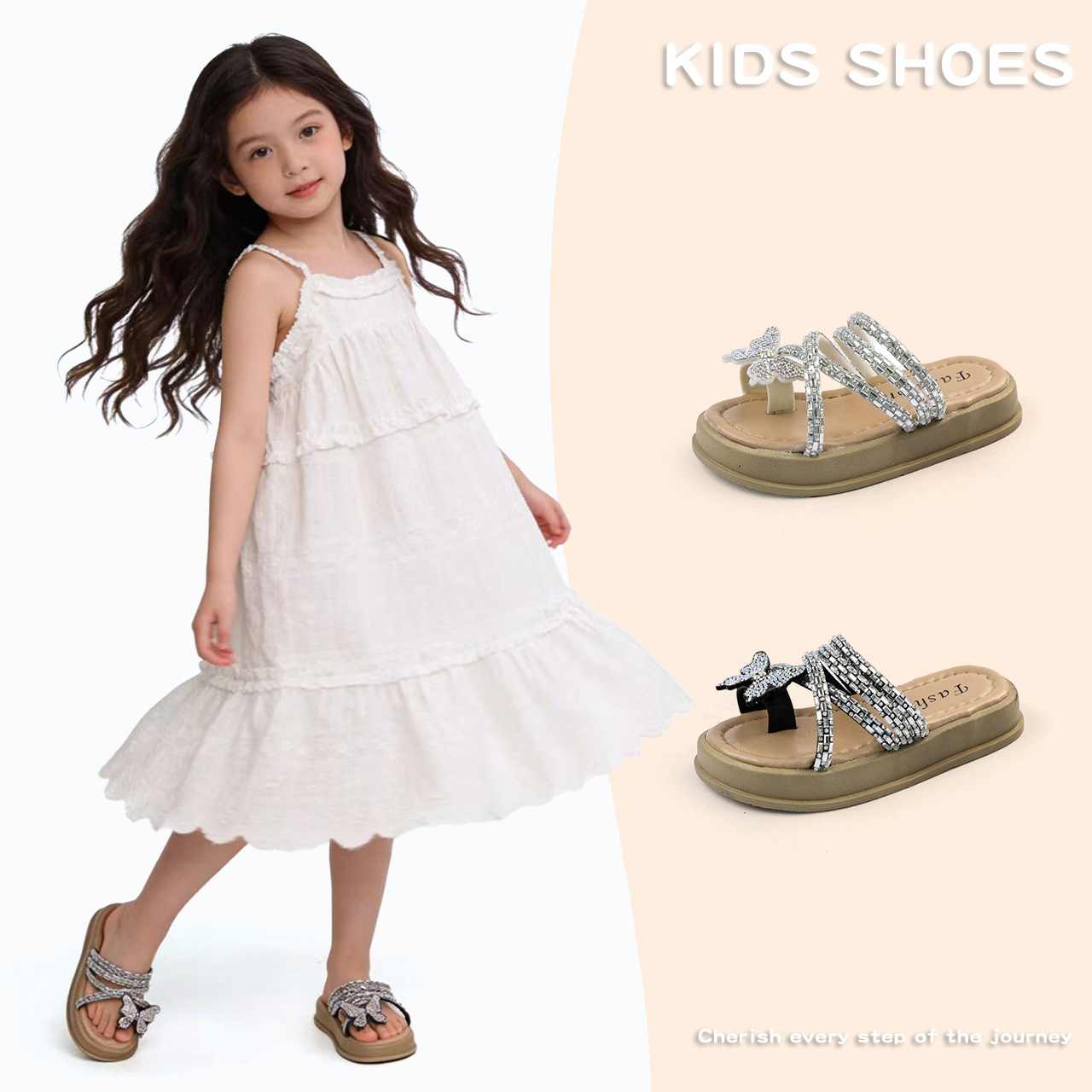 Girls' Slippers, Shiny Princess Shoes, 2026 Summer New Style Kidsren's Slippers, Little Girls' Stylish Slip-On Beach Shoes