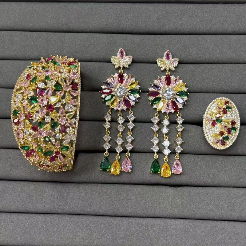 Maple leaf flower long tassel earrings for women, colorful patchwork design, suitable for evening wear and fashion shows, with an exaggerated and eye-catching style Maple leaf flower long tassel earrings for women, colorful patchwork design, suitable for evening wear and fashion shows, with an exaggerated and eye-catching style