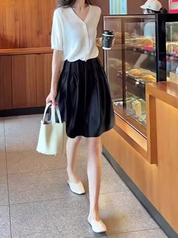 Bộ đồ nữ hai mảnh kiểu tweed mùa hè FLB5035 sang trọng cao cấp — Áo trắng + váy chi tiết 3